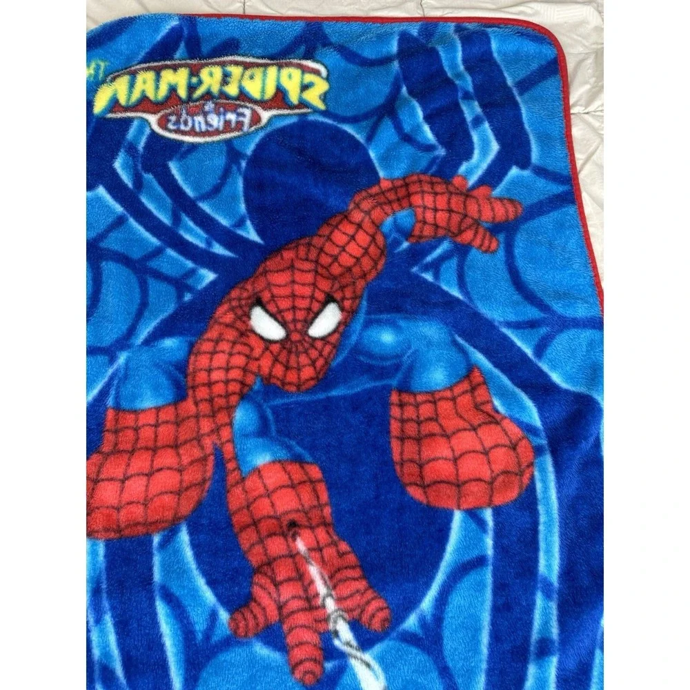 Spiderman & Friends Throw Baby Blanket Fleece Blue Red Spider Web 30X42 Security